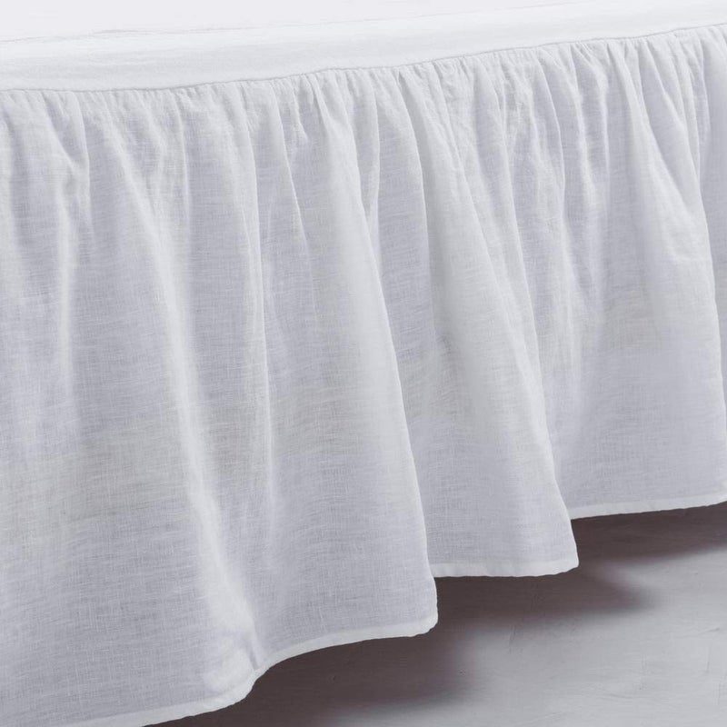 meadow park Washed French Linen Bed Skirt, Dust Ruffle, Queen Size 60" W x 80" L, Drop 16", Super Soft, Ruffle Style, White Color - Image 1
